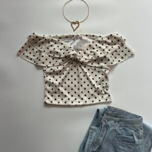 White polka Dot Ruffle Top