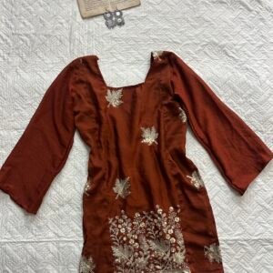 Rust Crush Fabric Zari Work Kurti