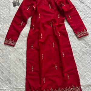 Hot Red Handwork Long Corset Back Kurti