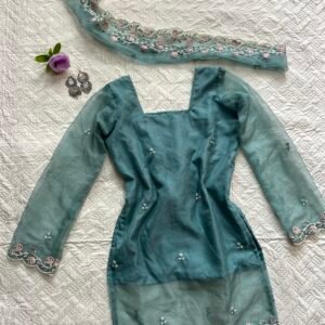 Soft Organza Embroidered Kurti with Choker Duppata