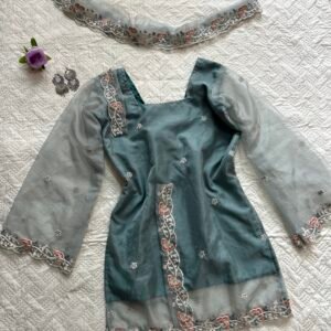Soft Organza Embroidered Kurti with Choker Duppata