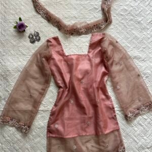 Soft Organza Embroidered Kurti with Choker Duppata