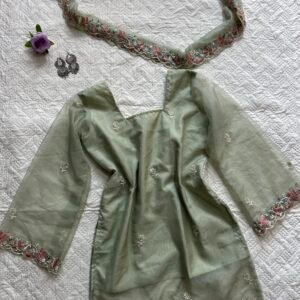 Soft Organza Embroidered Kurti with Choker Duppata