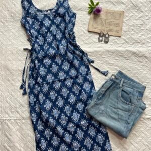 Indigo Muse Long Cotton Snatch Waist Kurti