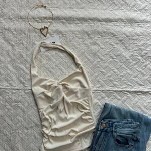 Beige Tie Up Halter Backless Top
