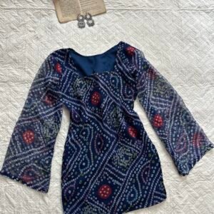 Royal Blue Bandhani Corset Back  Short Kurti