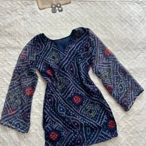 Royal Blue Bandhani Corset Back  Short Kurti