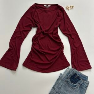 Burgundy Flared Slevee Ruched Top