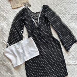 Bandhani Coverup Mesh Corset Kurti with White Blouse Set