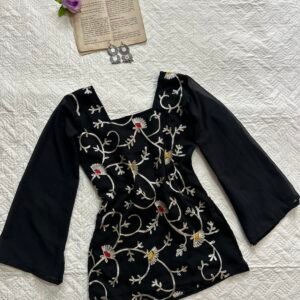 Hot Black Gotta Patti Short Corset Back Kurti