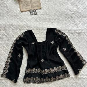 Beaded Hot Black Short Kurti Top