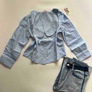 Peter Pan Collar Button Full Sleeve Shirt in Sky Blue