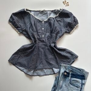 Casual Sweetheart Neck Checkered Top