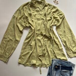 Pleated Button Down Full Sleeve Shirt in Herbal