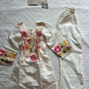Embroidered Corset Back Kurti with Bell Bottom Set