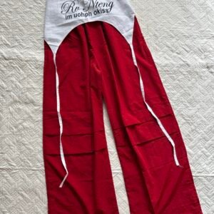 Hot Red Wide Leg Pants with Removable Belts