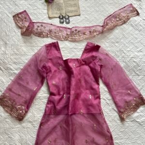 Rosabelle~Soft Organza Corset Back Short Kurti with Gold Sequence Work