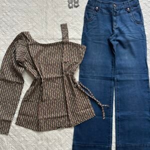 One Shoulder Kurti with Baggy Denim Combo