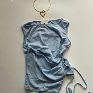 Light Blue Asymmetrical Ruched Side Tie Sleeveless Top