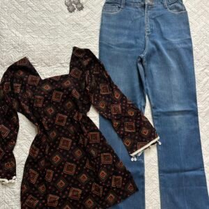 Bandhani Kurti with Bootcut Denim Combo