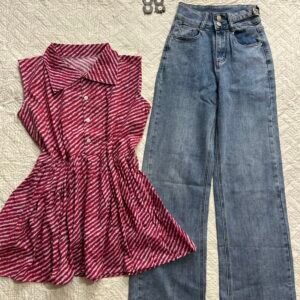Peplum Kurti with Bootcut Denim Combo