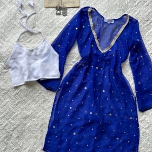 RAAS-Sheer Mirror Work Kurti with Backless Blouse Set