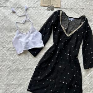 RAAS-Sheer Mirror Work Kurti with Backless Blouse Set