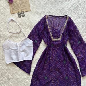 Hot Purple Sheer Bandhani Kurti with Blouse Set