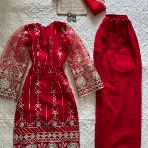 Hot Red Gotta Patti Long Kurti & Plazoo Set