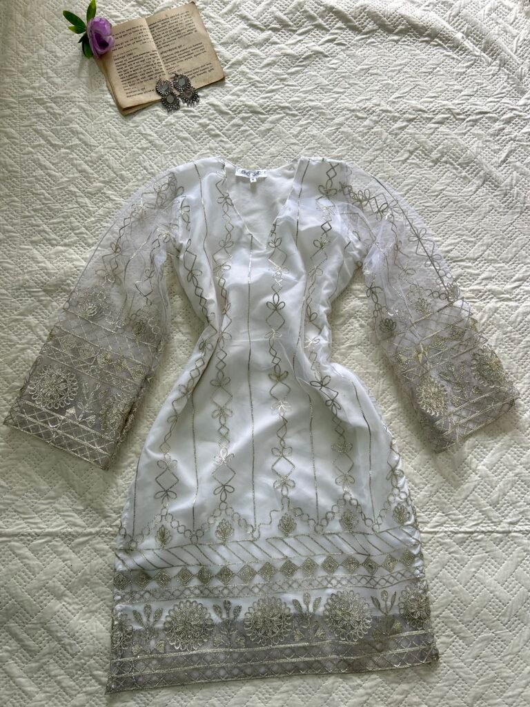 Gotta Patti Long Kurti in Off White