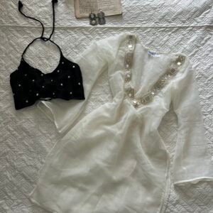 CHAAND~Sheer Kurti with Blouse Set in Hot Black