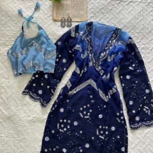 BIJLI~Sheer Ombre Kurti with Powder Blue Blouse Set