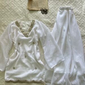 Hot White Pearled Chatpati Kurti and Sharara Set