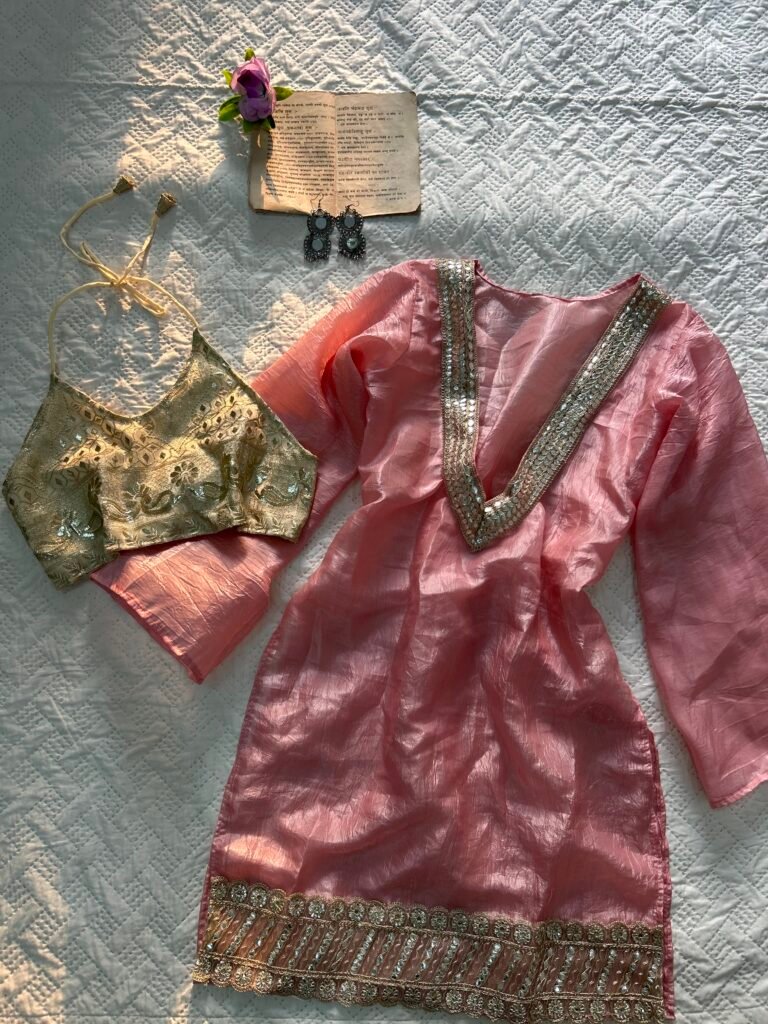 GULABI~Sheer Chatpati Kurti with Zari Blouse Set