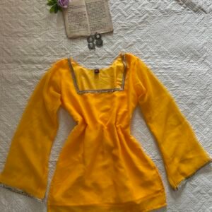 LAILA~Deep Neck Chatpati Kurti in Crep Yellow