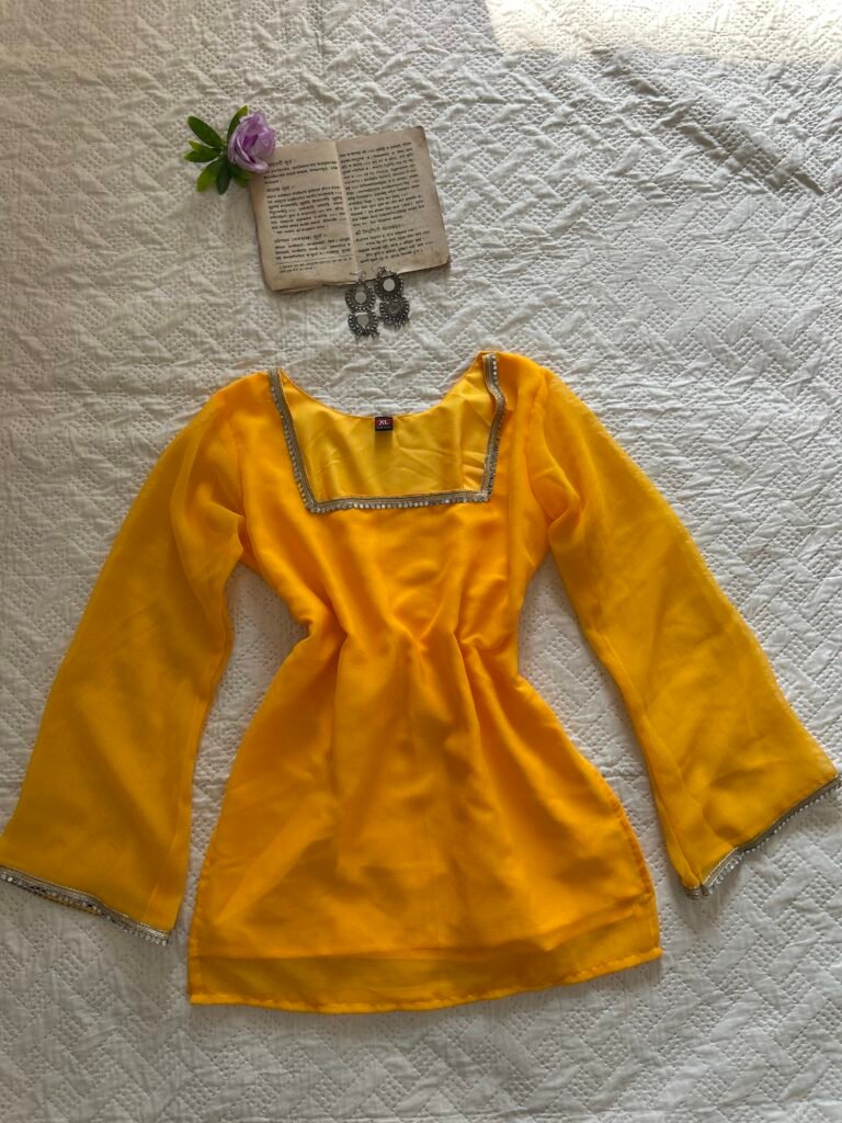 LAILA~Deep Neck Chatpati Kurti in Crep Yellow