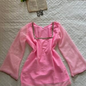 LAILA~Deep Neck Chatpati Kurti in Baby Pink