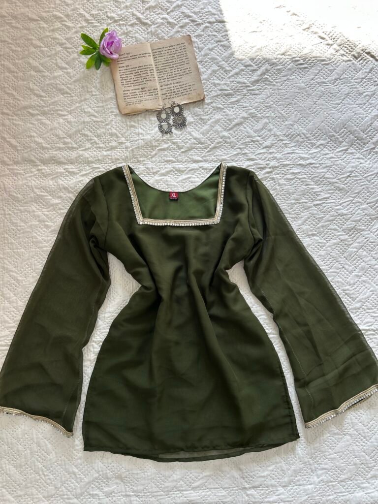 LAILA~Deep Neck Chatpati Kurti in Hot Green