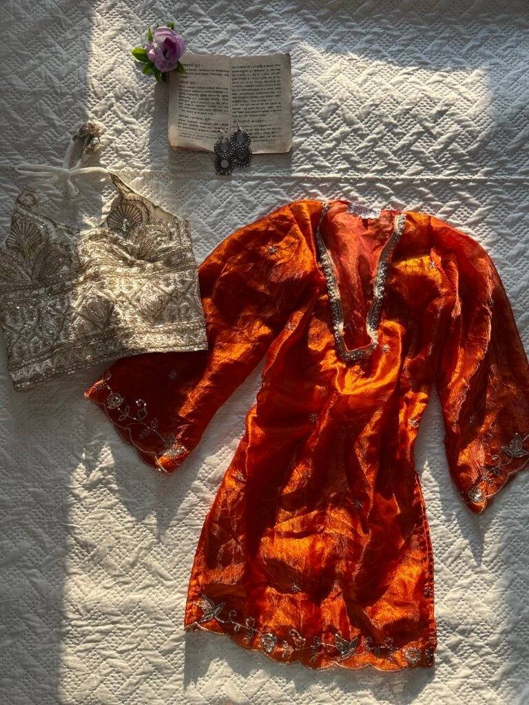 SURROR~Sheer Chatpati Kurti with Blouse Set in Orange