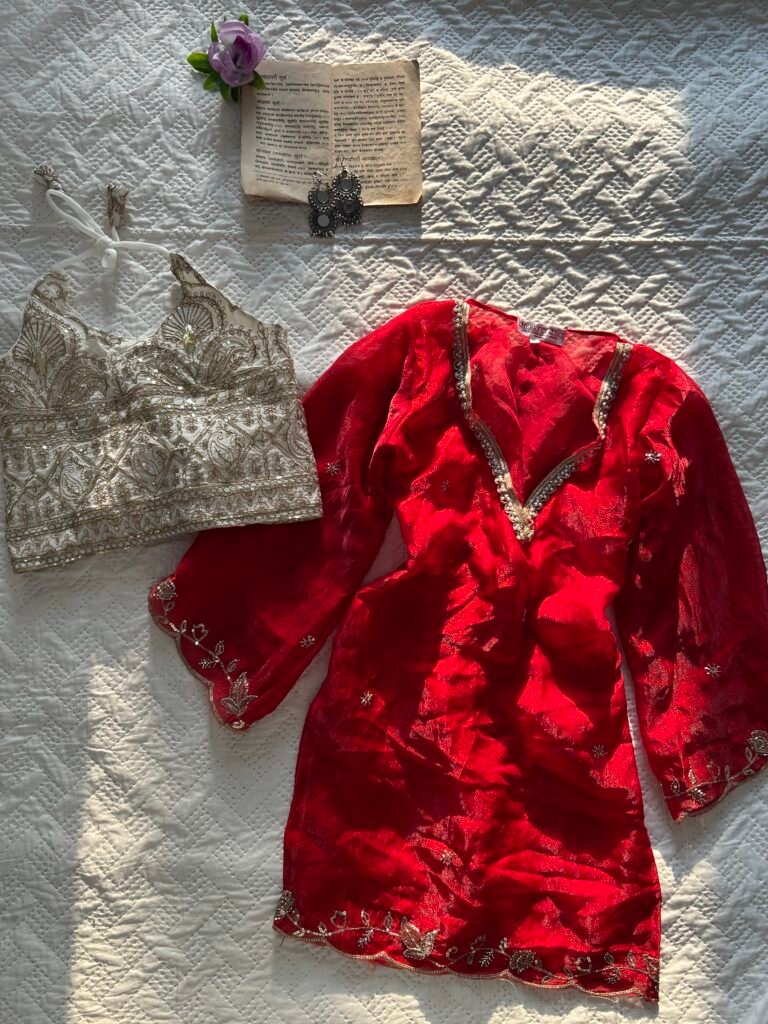 SURROR~Sheer Chatpati Kurti with Blouse Set in Red
